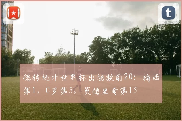德转统计世界杯出场数前20：梅西第1，C罗第5，莫德里奇第15